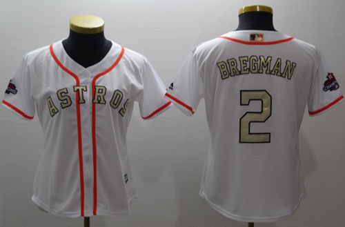 Astros #2 Alex Bregman White 2017 World Series Champions Gold Program Cool Base Women's Stitched MLB Jersey - Click Image to Close