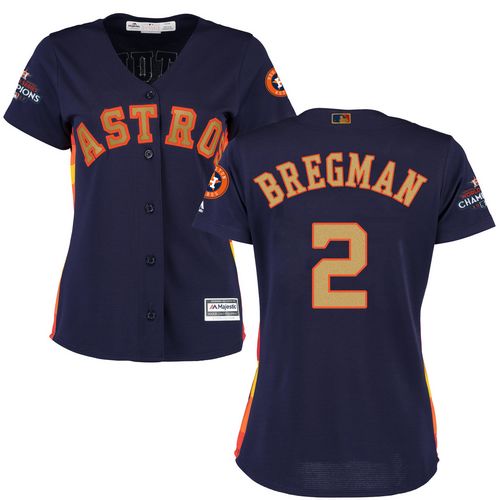 Astros #2 Alex Bregman Navy Blue 2018 Gold Program Cool Base Women's Stitched MLB Jersey - Click Image to Close