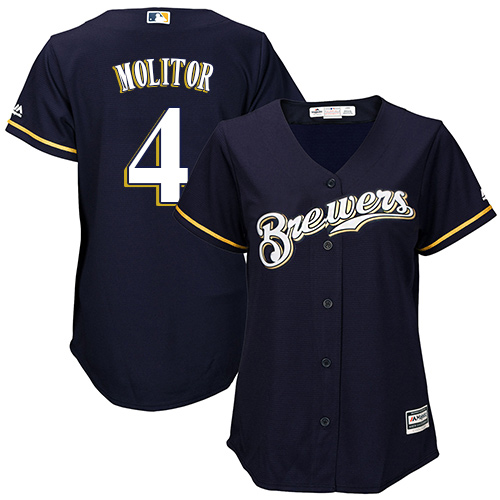 Brewers #4 Paul Molitor Navy Blue Alternate Women's Stitched MLB Jersey - Click Image to Close