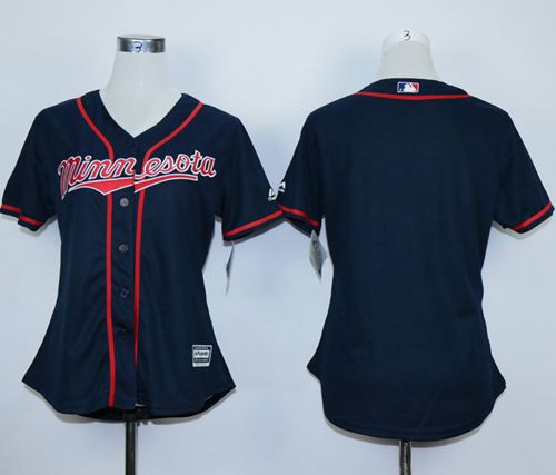 Twins Blank Navy Blue Alternate Road Women's Stitched MLB Jersey - Click Image to Close