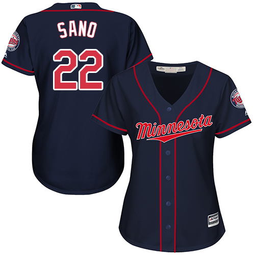 Twins #22 Miguel Sano Navy Blue Alternate Women's Stitched MLB Jersey - Click Image to Close