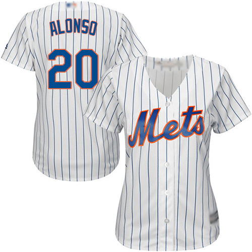 Mets #20 Pete Alonso White(Blue Strip) Home Women's Stitched Baseball Jersey - Click Image to Close