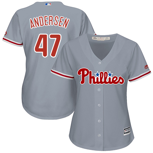 Phillies #47 Larry Andersen Grey Road Women's Stitched MLB Jersey - Click Image to Close