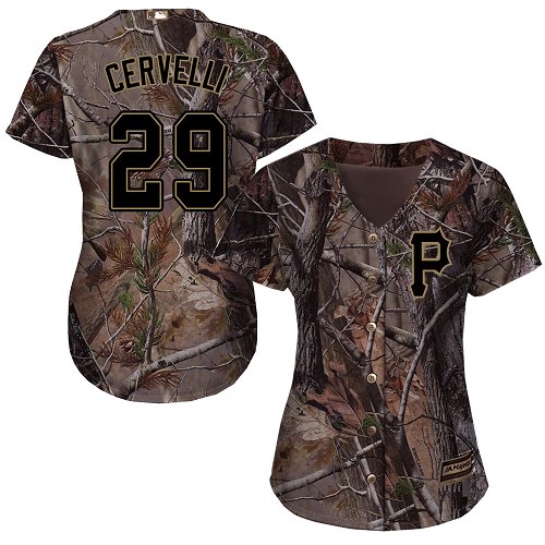 Pirates #29 Francisco Cervelli Camo Realtree Collection Cool Base Women's Stitched MLB Jersey - Click Image to Close