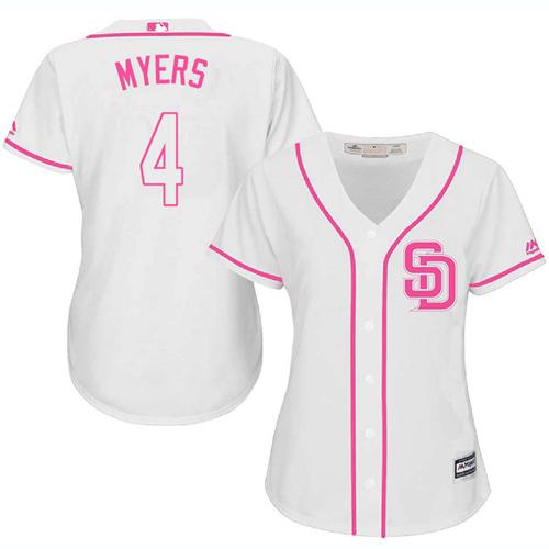 Padres #4 Wil Myers White/Pink Fashion Women's Stitched MLB Jersey - Click Image to Close