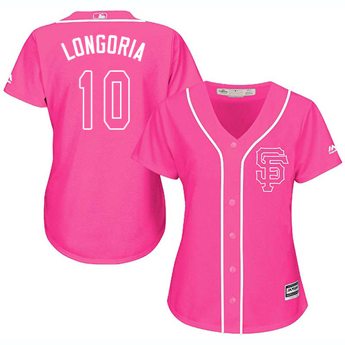 Giants #10 Evan Longoria Pink Fashion Women's Stitched MLB Jersey - Click Image to Close