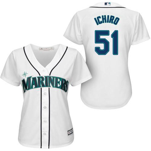 Mariners #51 Ichiro Suzuki White Women's Fashion Stitched MLB Jersey - Click Image to Close