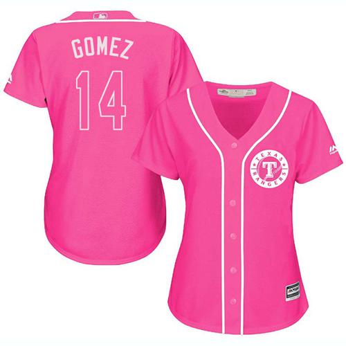 Rangers #14 Carlos Gomez Pink Fashion Women's Stitched MLB Jersey - Click Image to Close