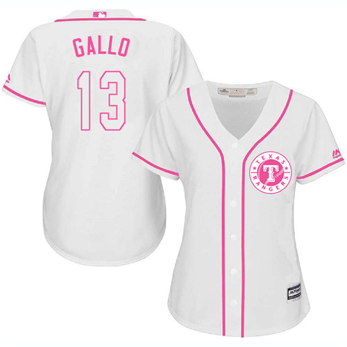 Rangers #13 Joey Gallo White/Pink Fashion Women's Stitched MLB Jersey - Click Image to Close