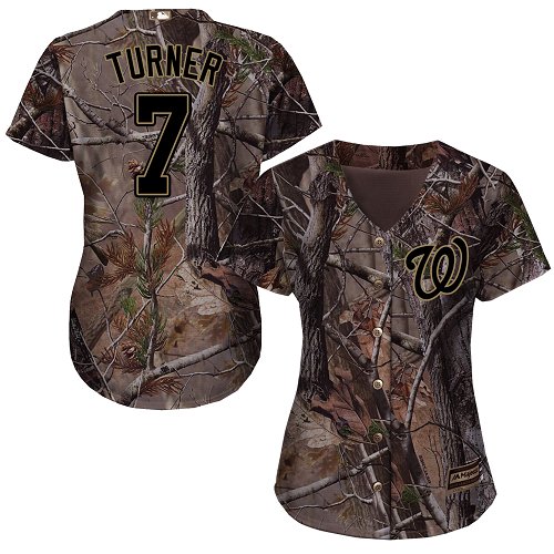 Nationals #7 Trea Turner Camo Realtree Collection Cool Base Women's Stitched MLB Jersey