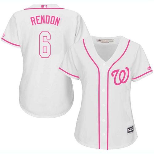 Nationals #6 Anthony Rendon White/Pink Fashion Women's Stitched MLB Jersey - Click Image to Close