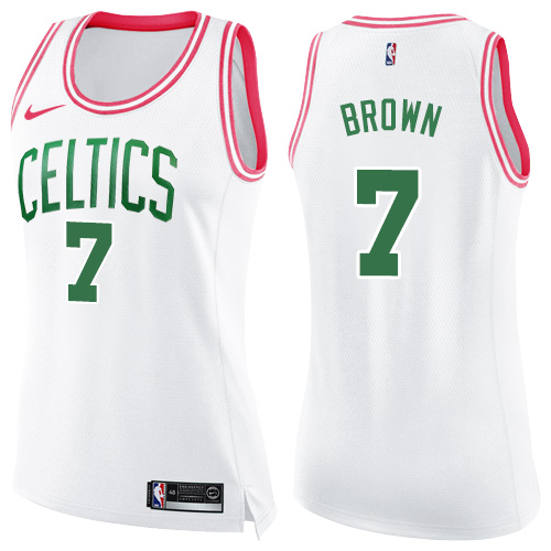 Nike Celtics #7 Jaylen Brown White/Pink Women's NBA Swingman Fashion Jersey