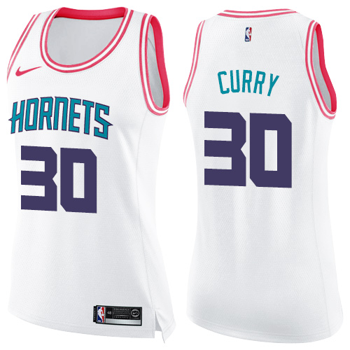 Nike Hornets #30 Dell Curry White/Pink Women's NBA Swingman Fashion Jersey