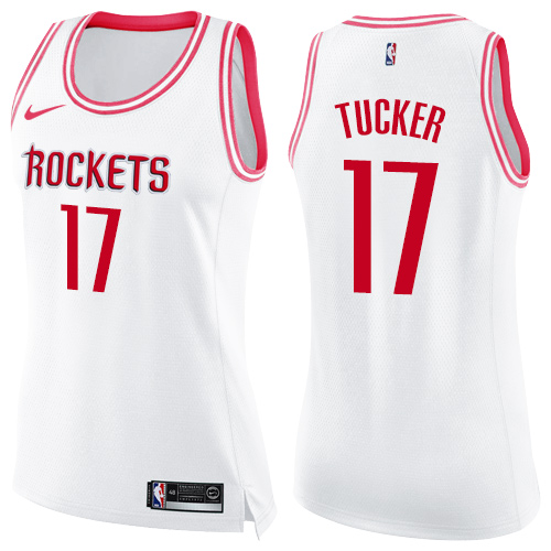 Nike Rockets #17 PJ Tucker White/Pink Women's NBA Swingman Fashion Jersey - Click Image to Close