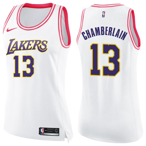 Nike Lakers #13 Wilt Chamberlain White/Pink Women's NBA Swingman Fashion Jersey