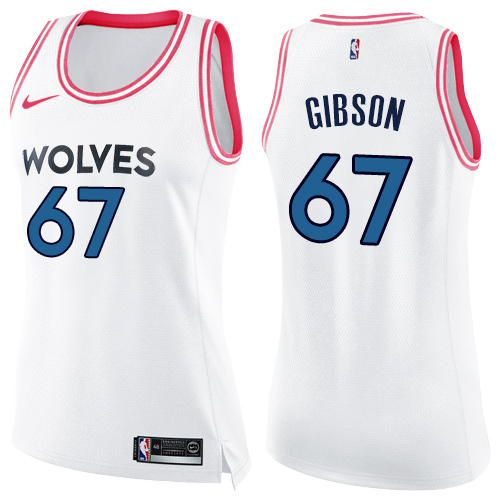 Nike Timberwolves #67 Taj Gibson White/Pink Women's NBA Swingman Fashion Jersey - Click Image to Close