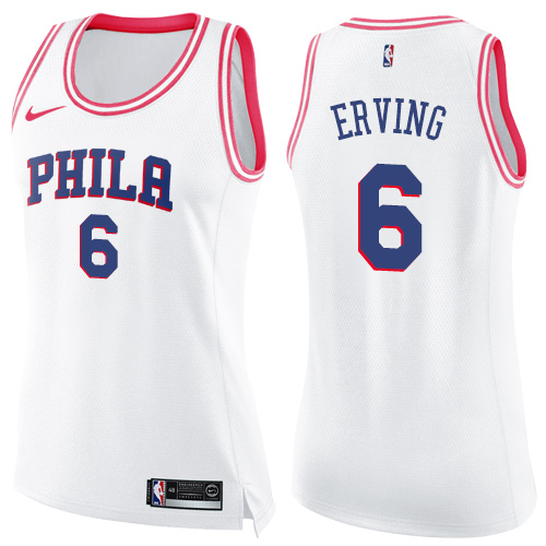 Nike 76ers #6 Julius Erving White/Pink Women's NBA Swingman Fashion Jersey