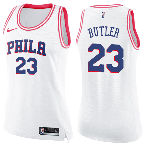 Nike 76ers #23 Jimmy Butler White/Pink Women's NBA Swingman Fashion Jersey - Click Image to Close