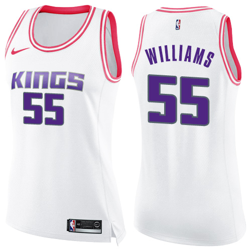 Nike Kings #55 Jason Williams White/Pink Women's NBA Swingman Fashion Jersey - Click Image to Close