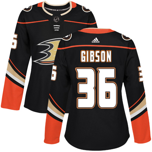 Adidas Ducks #36 John Gibson Black Home Authentic Women's Stitched NHL Jersey - Click Image to Close