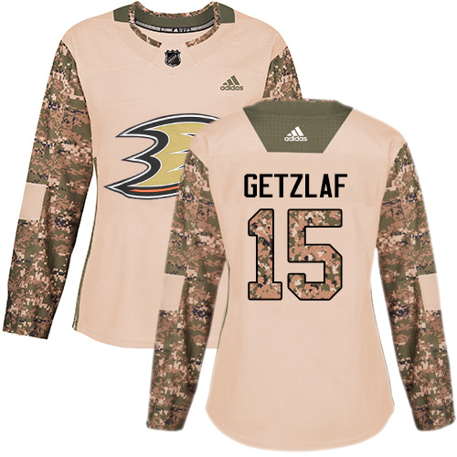 Adidas Ducks #15 Ryan Getzlaf Camo Authentic 2017 Veterans Day Women's Stitched NHL Jersey - Click Image to Close