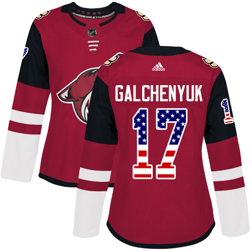 Adidas Coyotes #17 Alex Galchenyuk Maroon Home Authentic USA Flag Women's Stitched NHL Jersey - Click Image to Close