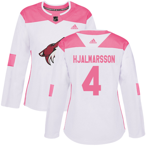 Adidas Coyotes #4 Niklas Hjalmarsson White/Pink Authentic Fashion Women's Stitched NHL Jersey - Click Image to Close