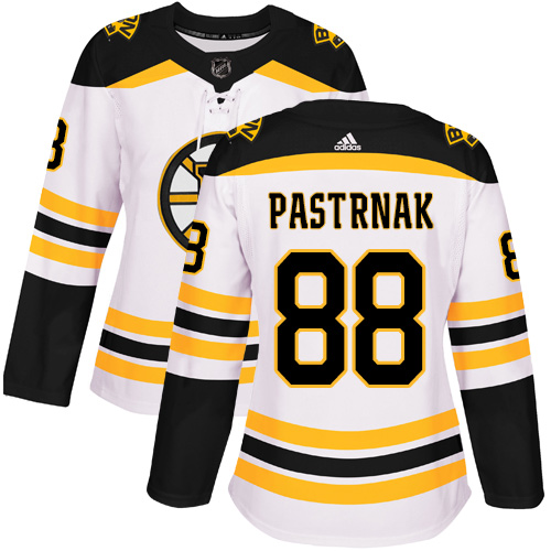 Adidas Bruins #88 David Pastrnak White Road Authentic Women's Stitched NHL Jersey - Click Image to Close