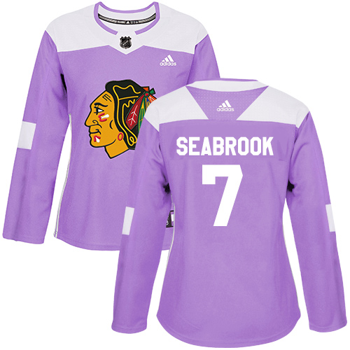 Adidas Blackhawks #7 Brent Seabrook Purple Authentic Fights Cancer Women's Stitched NHL Jersey - Click Image to Close