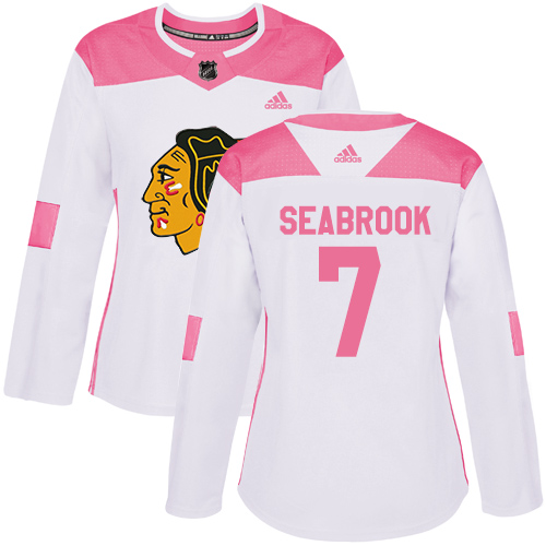 Adidas Blackhawks #7 Brent Seabrook White/Pink Authentic Fashion Women's Stitched NHL Jersey - Click Image to Close