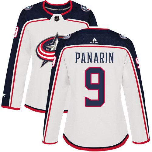 Adidas Blue Jackets #9 Artemi Panarin White Road Authentic Women's Stitched NHL Jersey - Click Image to Close