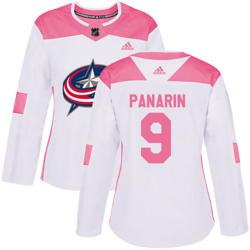 Adidas Blue Jackets #9 Artemi Panarin White/Pink Authentic Fashion Women's Stitched NHL Jersey - Click Image to Close