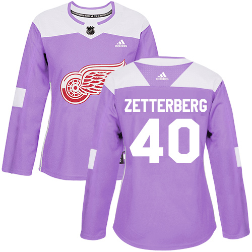 Adidas Red Wings #40 Henrik Zetterberg Purple Authentic Fights Cancer Women's Stitched NHL Jersey - Click Image to Close