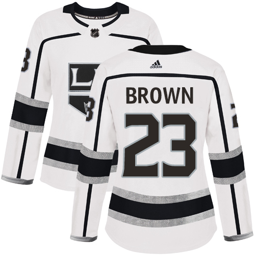 Adidas Kings #23 Dustin Brown White Road Authentic Women's Stitched NHL Jersey - Click Image to Close