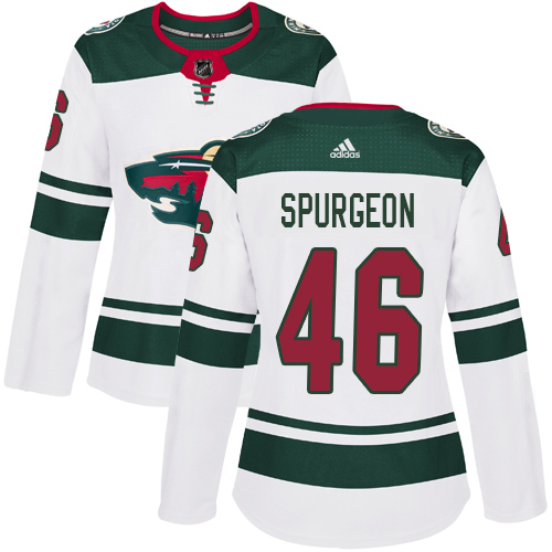 Adidas Wild #46 Jared Spurgeon White Road Authentic Women's Stitched NHL Jersey - Click Image to Close