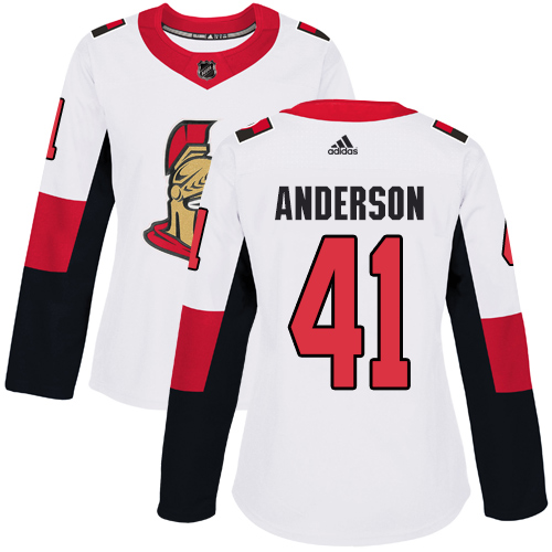 Adidas Senators #41 Craig Anderson White Road Authentic Women's Stitched NHL Jersey - Click Image to Close