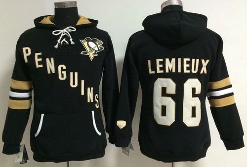 Pittsburgh Penguins #66 Mario Lemieux Black Women's Old Time Heidi NHL Hoodie