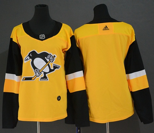 Adidas Penguins Blank Gold Alternate Authentic Women's Stitched NHL Jersey - Click Image to Close