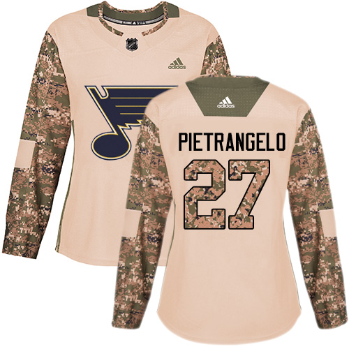 Adidas Blues #27 Alex Pietrangelo Camo Authentic 2017 Veterans Day Women's Stitched NHL Jersey