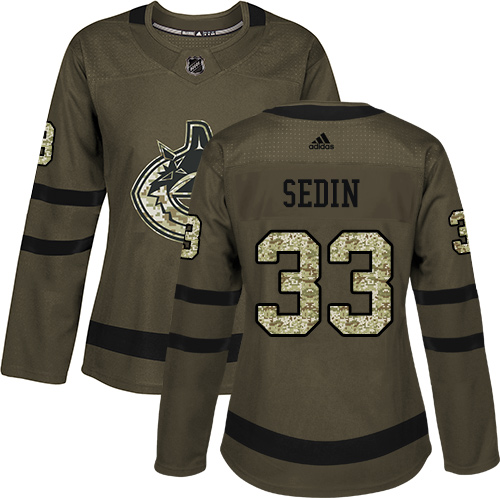 Adidas Canucks #33 Henrik Sedin Green Salute to Service Women's Stitched NHL Jersey - Click Image to Close