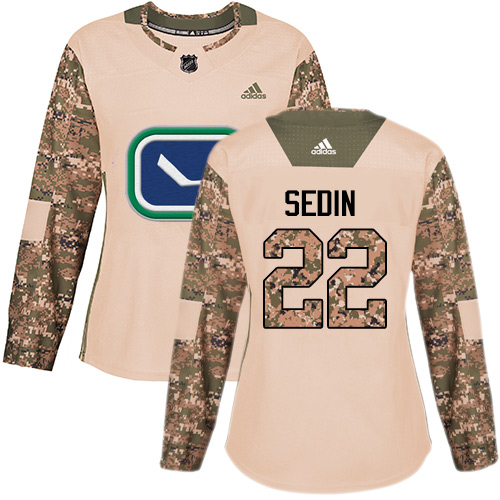 Adidas Canucks #22 Daniel Sedin Camo Authentic 2017 Veterans Day Women's Stitched NHL Jersey