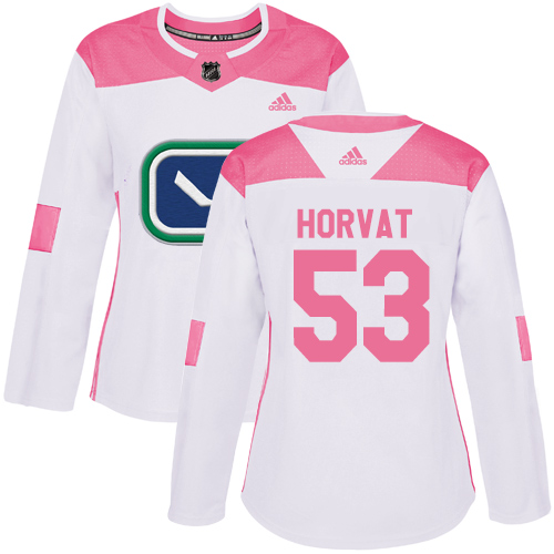 Adidas Canucks #53 Bo Horvat White/Pink Authentic Fashion Women's Stitched NHL Jersey - Click Image to Close