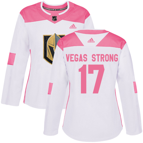 Adidas Golden Knights #17 Vegas Strong White/Pink Authentic Fashion Women's Stitched NHL Jersey - Click Image to Close