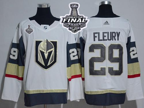 Adidas Golden Knights #29 Marc-Andre Fleury White Road Authentic 2018 Stanley Cup Final Women's Stitched NHL Jersey - Click Image to Close