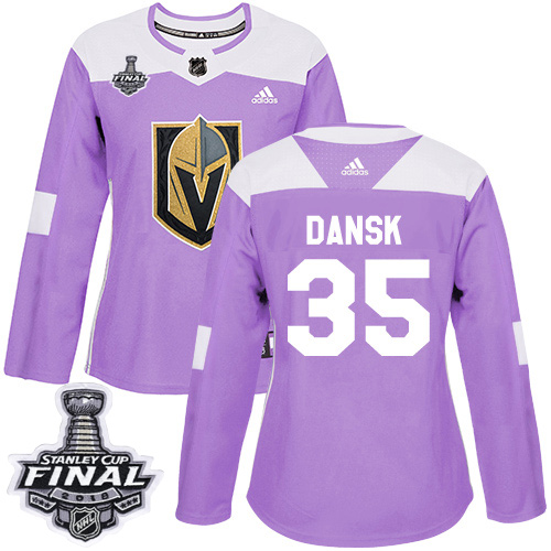 Adidas Golden Knights #35 Oscar Dansk Purple Authentic Fights Cancer 2018 Stanley Cup Final Women's Stitched NHL Jersey