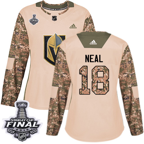 Adidas Golden Knights #18 James Neal Camo Authentic 2017 Veterans Day 2018 Stanley Cup Final Women's Stitched NHL Jersey