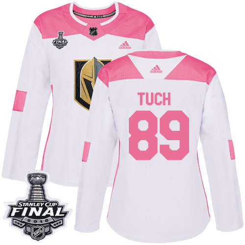 Adidas Golden Knights #89 Alex Tuch White/Pink Authentic Fashion 2018 Stanley Cup Final Women's Stitched NHL Jersey - Click Image to Close