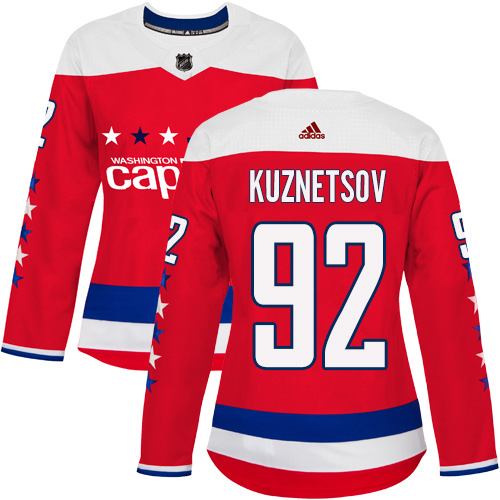 Adidas Capitals #92 Evgeny Kuznetsov Red Alternate Authentic Women's Stitched NHL Jersey - Click Image to Close