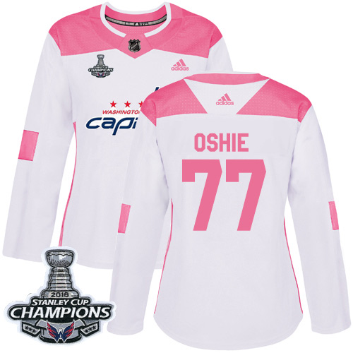 Adidas Capitals #77 T.J. Oshie White/Pink Authentic Fashion Stanley Cup Final Champions Women's Stitched NHL Jersey