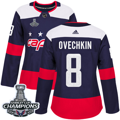 Adidas Capitals #8 Alex Ovechkin Navy Authentic 2018 Stadium Series Stanley Cup Final Champions Women's Stitched NHL Jersey - Click Image to Close